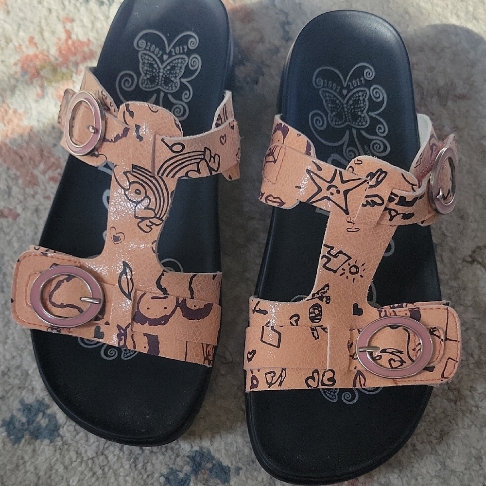 Alegria Women's Sandals with Pink and Black Design